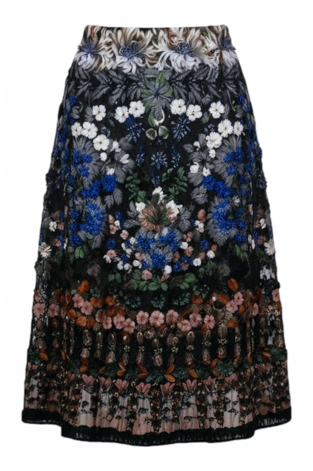 Valentino Embroidered Garden Midi Skirt with Feather Detailing