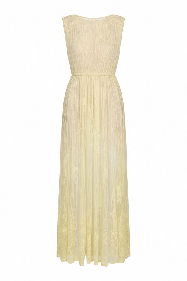 Valentino Lemon Yellow Lace Sleeveless Gown