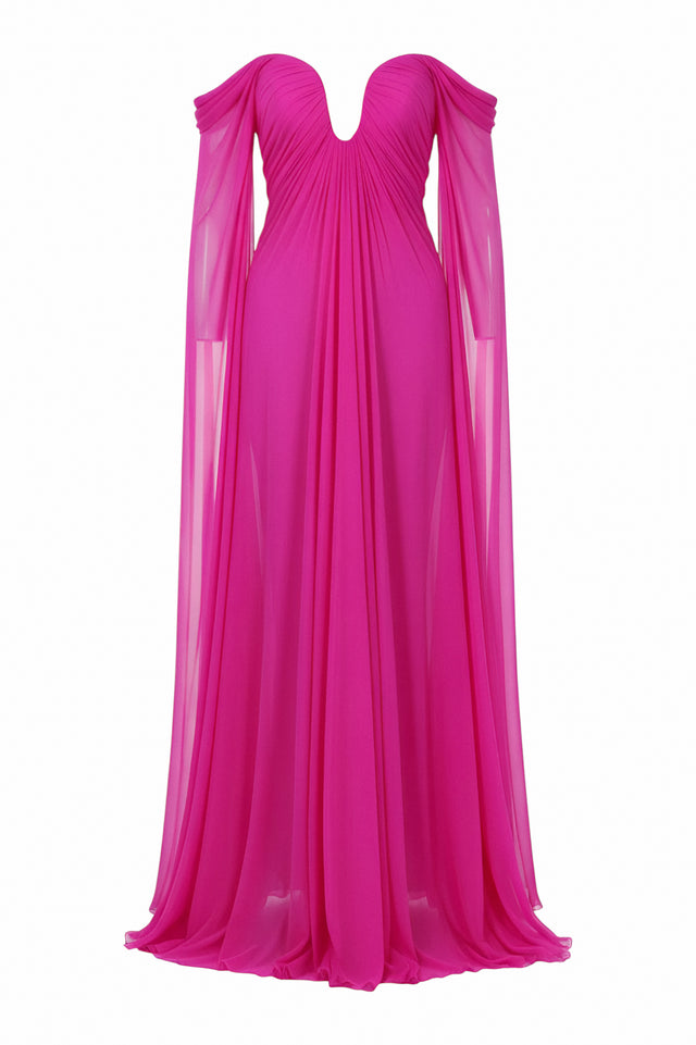 Valentino Off-Shoulder Draped Gown - Vibrant Fuchsia