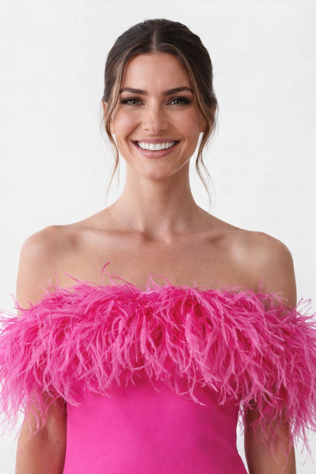 Valentino Fuchsia Feather-Trimmed Crepe Mini Dress