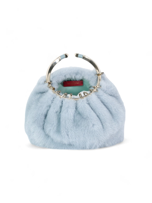 Valentino Garavani Pre-Owned Luxurious Light Blue Mink Fur Handbag with Silver Chain Handle