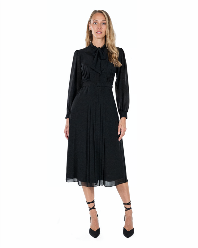 Mikael Aghal Chiffon Pleated Midi Dress