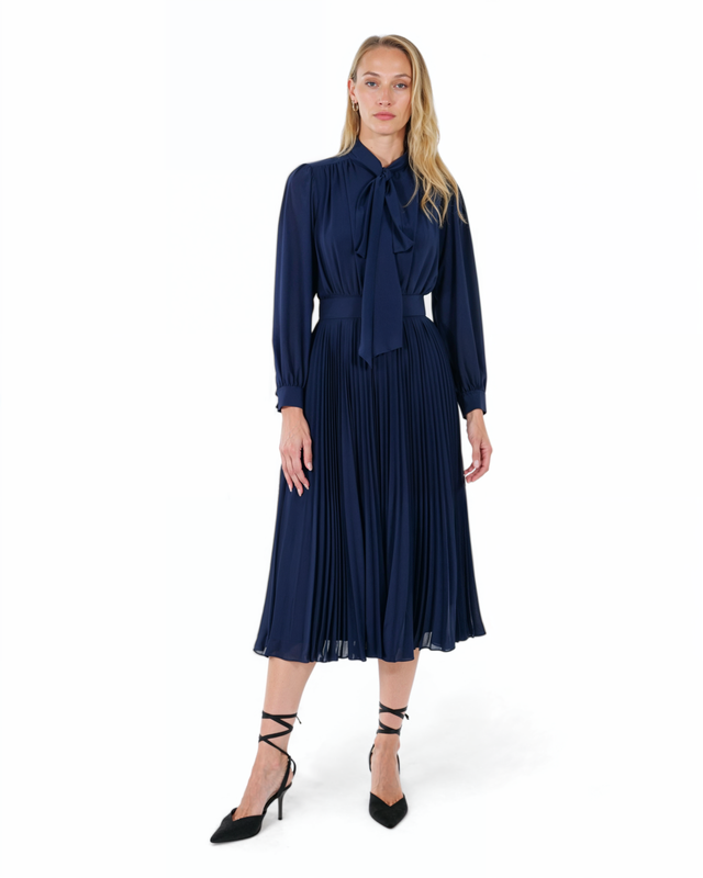 Mikael Aghal Chiffon Pleated Midi Dress