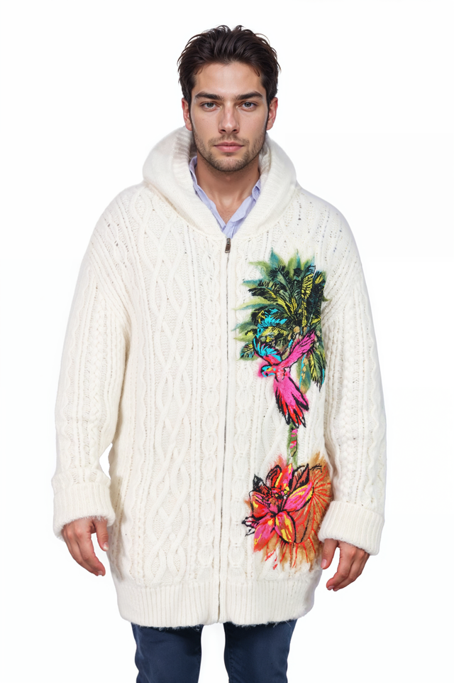 Valentino Hand-Embroidered Wool Cable Knit Cardigan