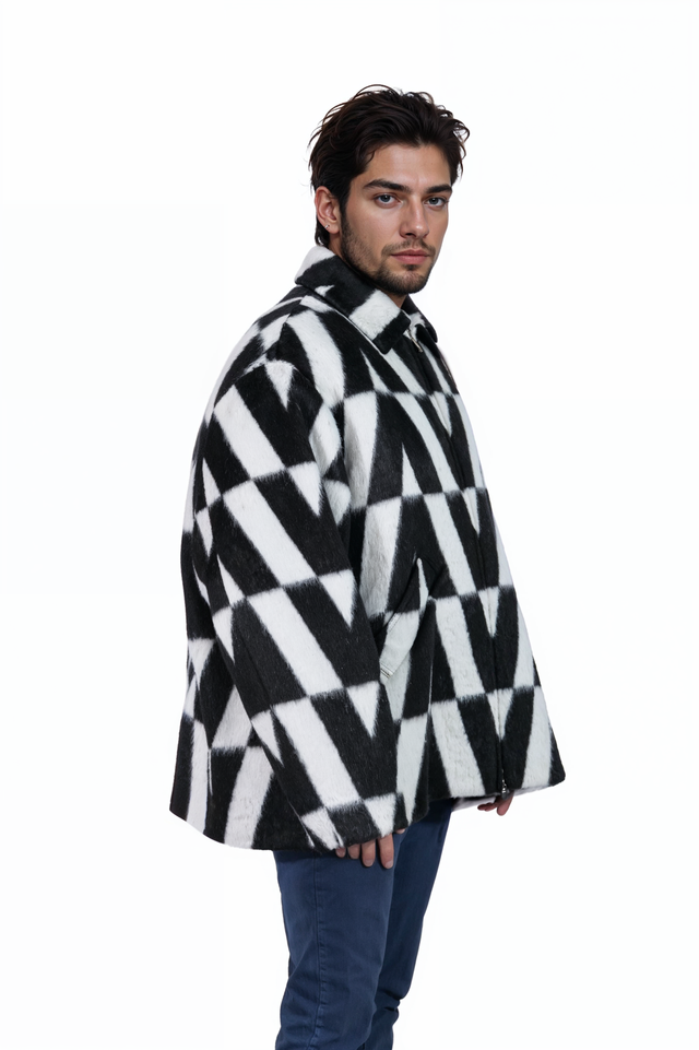 Valentino Geometric V Fur Coat