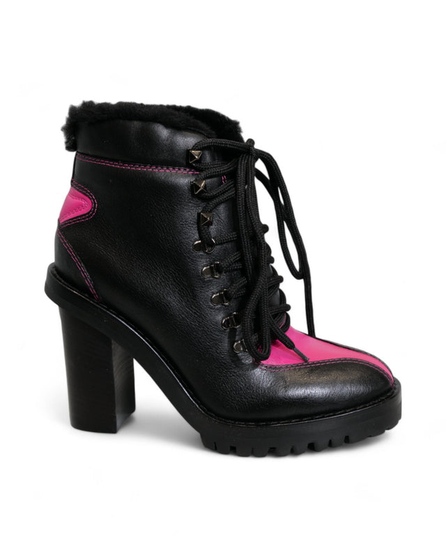 Valentino Garavani Women's Black and Pink Heeled Hiking Boots