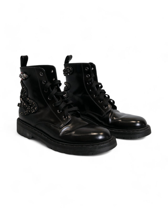 Valentino Garavani Women's Black Lace-Up Ankle Boots with Crystal Embellishments