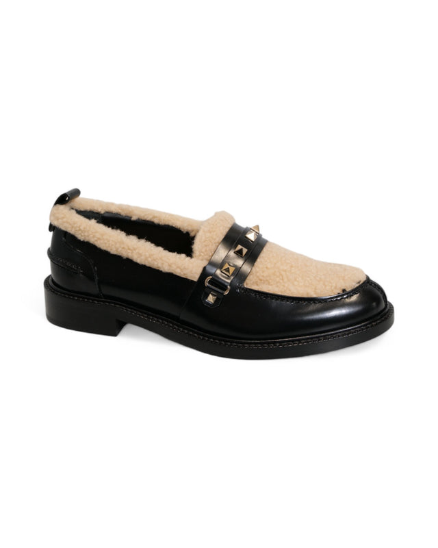 Valentino Garavani Grained-Leather Monogram Loafers with Shearling Interior