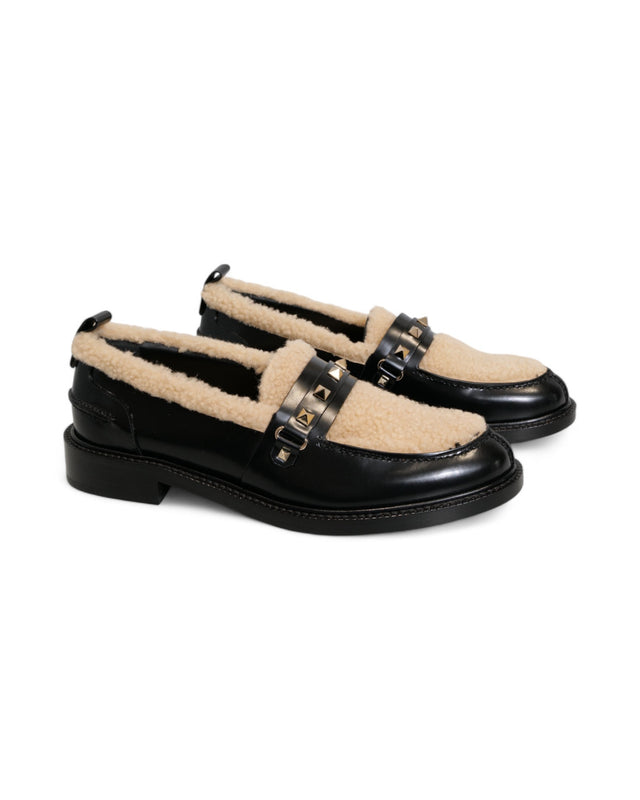 Valentino Garavani Grained-Leather Monogram Loafers with Shearling Interior