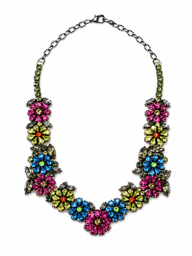 Valentino Garavani Floral Crystal Statement Necklace Multicolor