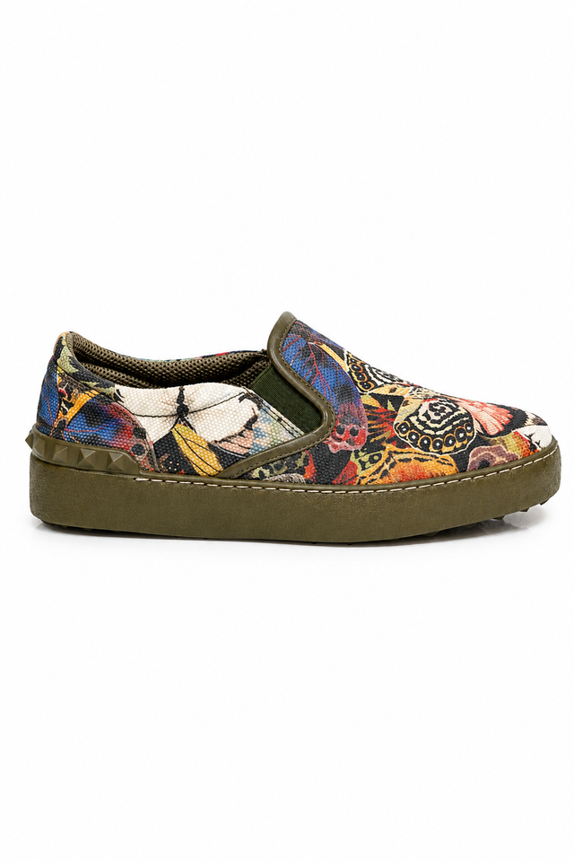 Valentino Garavani Printed Canvas Slip-On Sneakers with Rockstud Detail