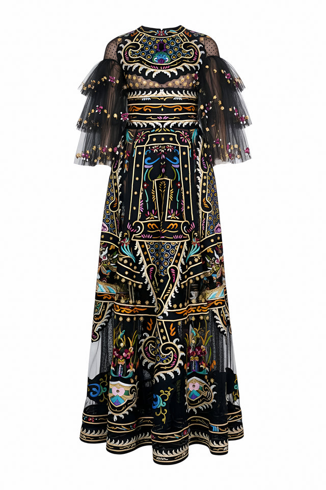 Valentino Embroidered Sheer Sleeve Gown