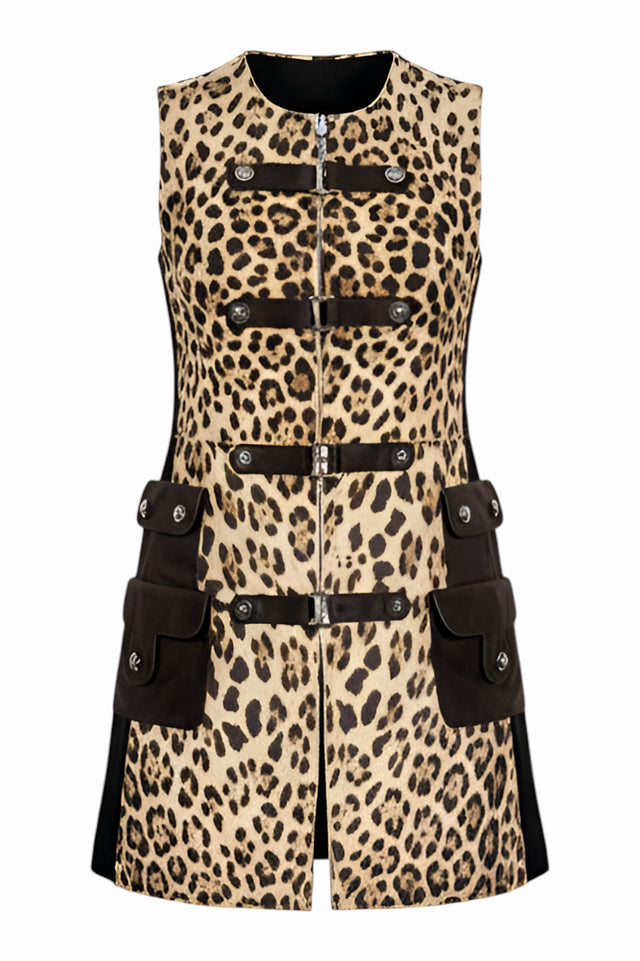 Valentino Leopard Print Utility Dress with Brown Accents