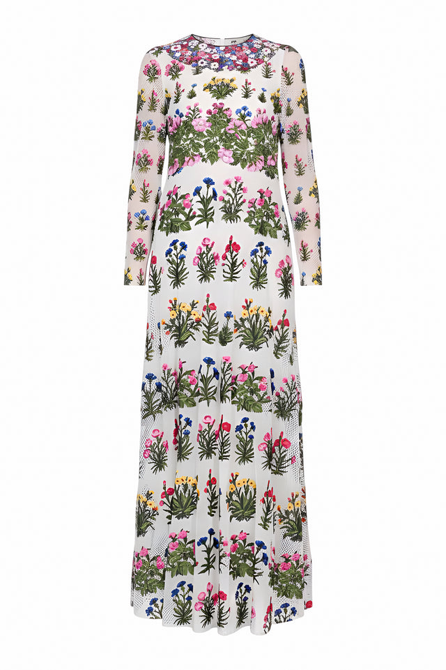 Valentino Floral Embroidered Gown with Sheer Overlay