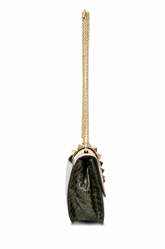 Valentino Garavani Glam Lock Medium Genuine Crocodile Patchwork Bag