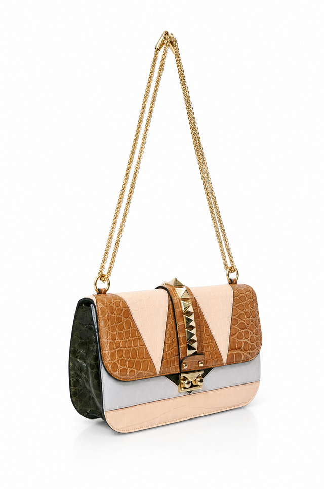 Valentino Garavani Glam Lock Medium Genuine Crocodile Patchwork Bag