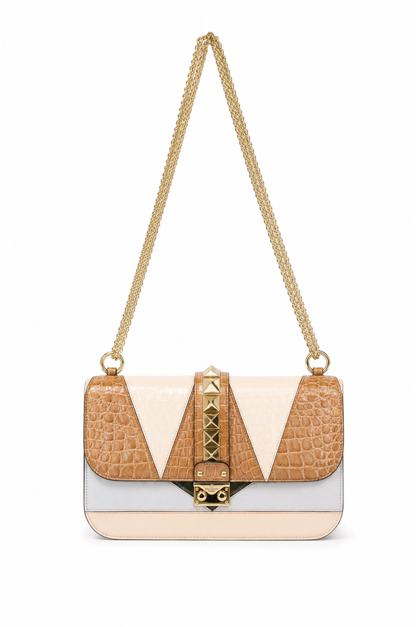 Valentino Garavani Glam Lock Medium Genuine Crocodile Patchwork Bag