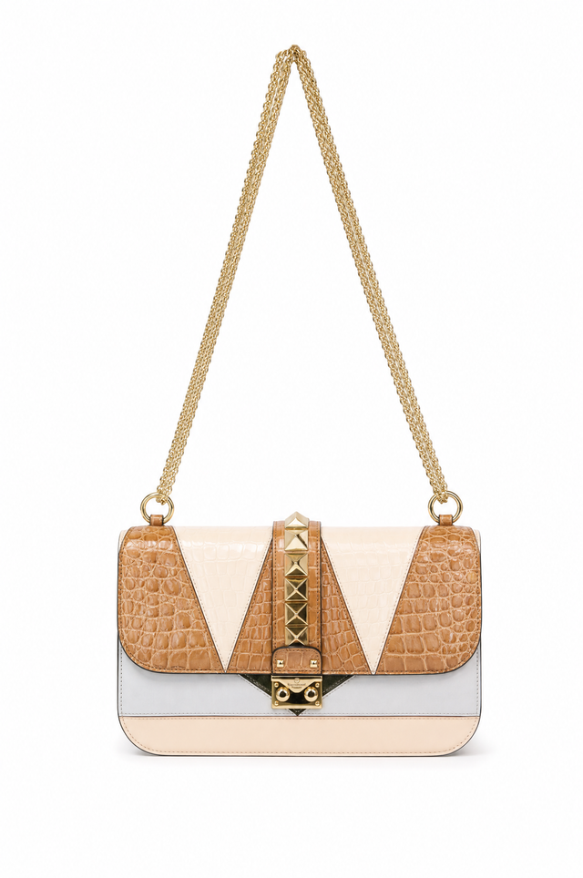 Valentino Garavani Glam Lock Medium Genuine Crocodile Patchwork Bag