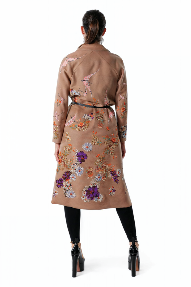 Valentino Embroidered Tan Belted Coat