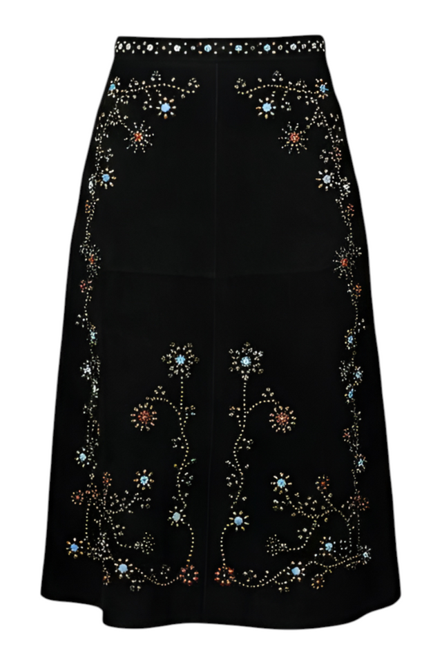 Valentino Embellished Floral A-Line Skirt — Black