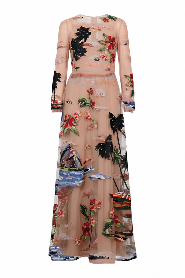 Valentino Sheer Embroidered Maxi Dress