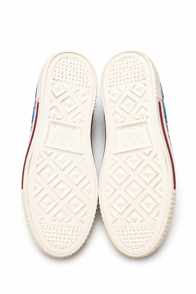 Valentino Garavani Beaded Low-Top Sneakers with Star Motif in Red, White & Blue