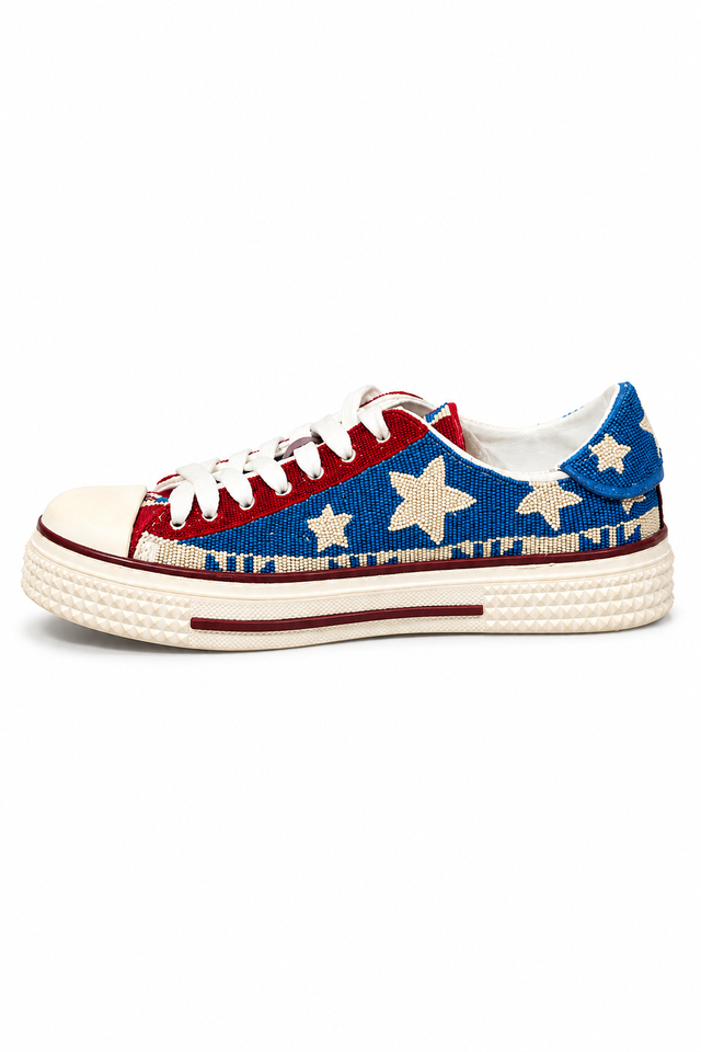 Valentino Garavani Beaded Low-Top Sneakers with Star Motif in Red, White & Blue