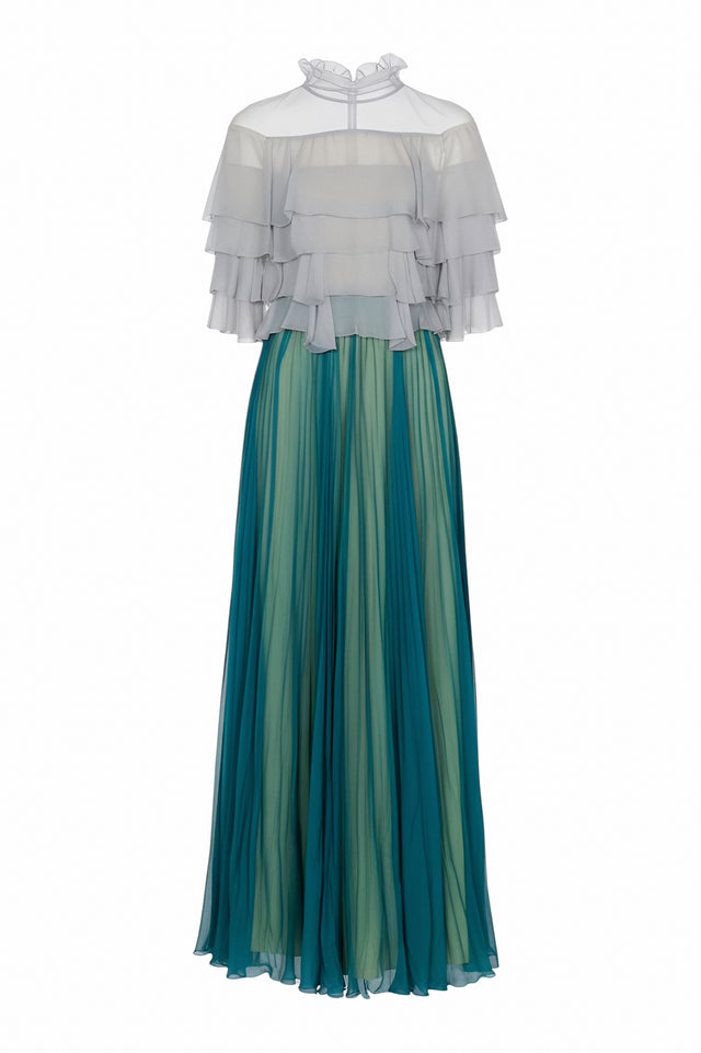 Valentino Off-Shoulder Tiered Chiffon Gown