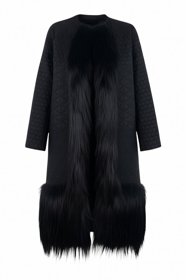 Valentino quilted black coat with fur accents