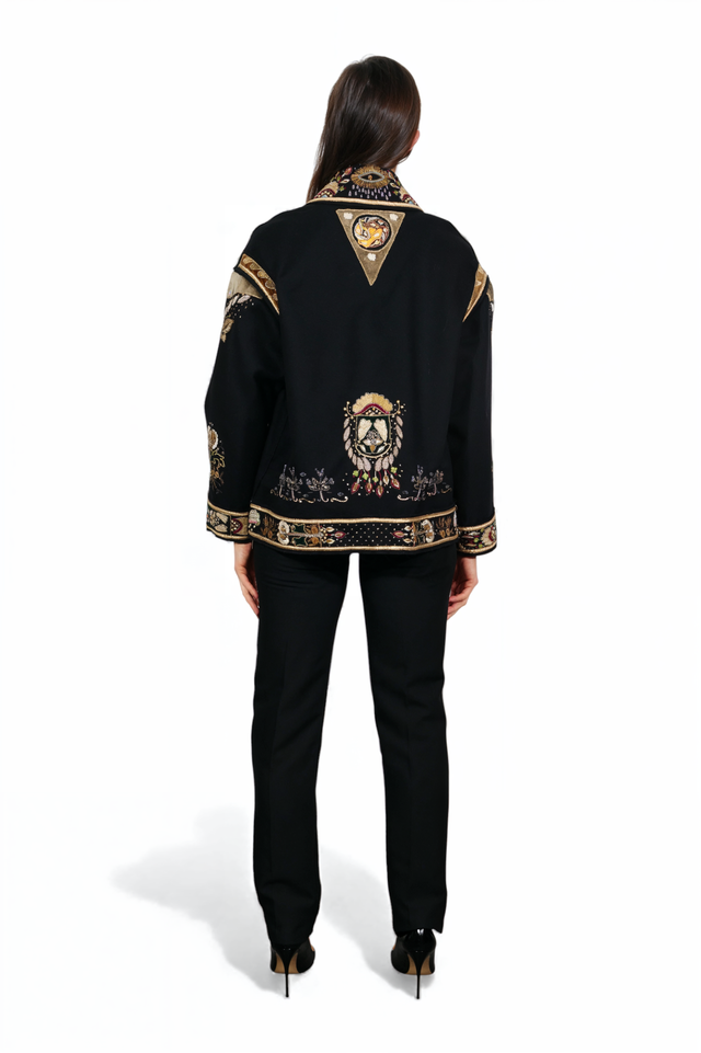Valentino Black Embroidered Tapestry Coat