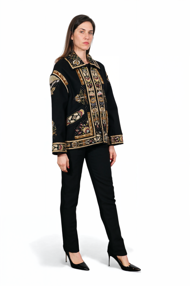 Valentino Black Embroidered Tapestry Coat