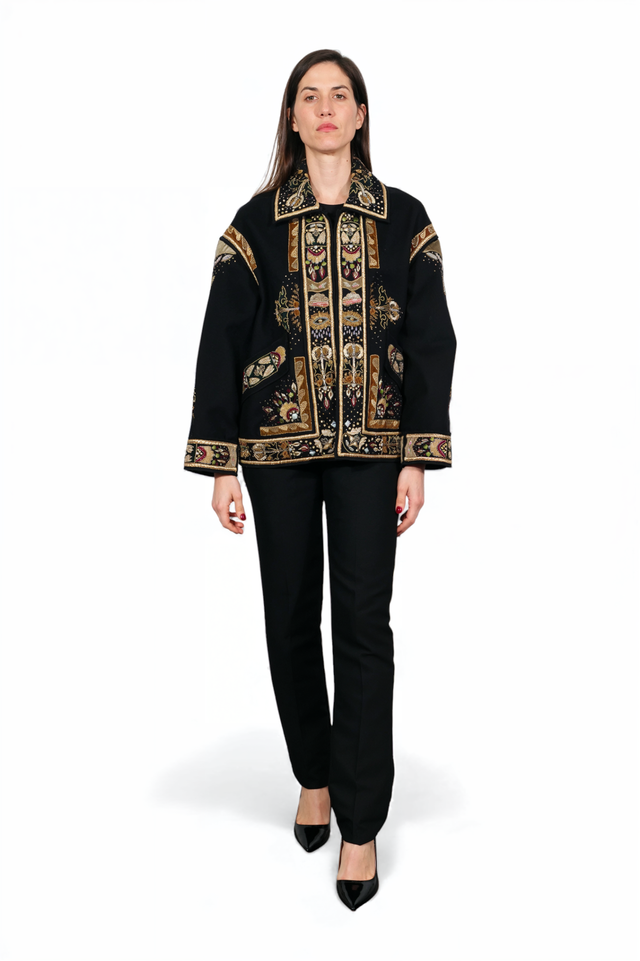 Valentino Black Embroidered Tapestry Coat