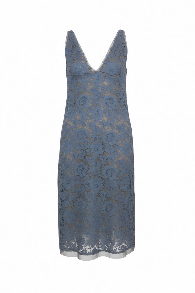 Valentino Lace Slip Dress in Dusty Blue