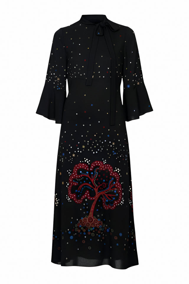 Valentino Black Cosmic Embroidered Midi Dress