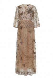 Valentino Embroidered Sheer Gown - Camel Rose