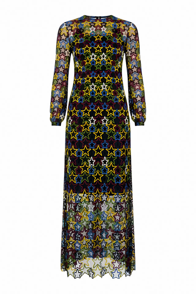 Valentino Star Embroidered Sheer Evening Dress