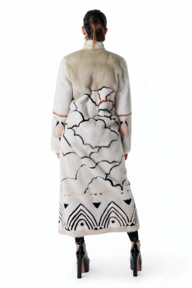 Valentino Mink Full-Length Coat with Geometric Print