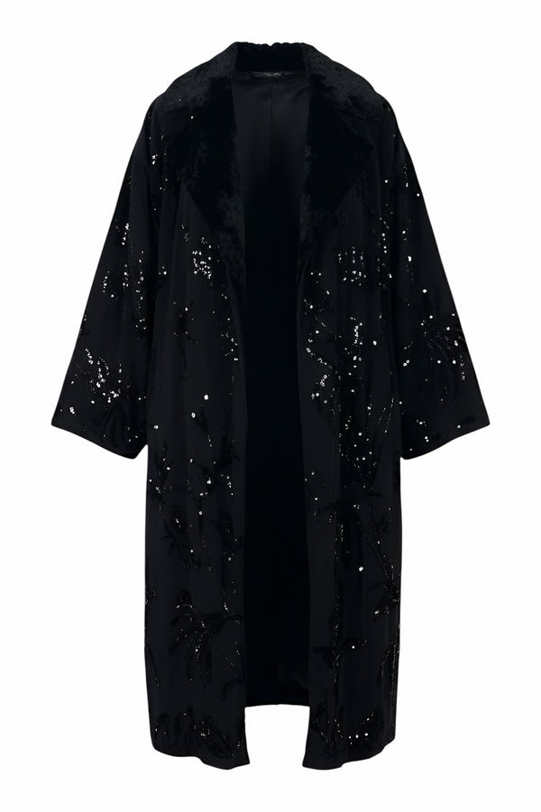 Valentino Black Embellished Coat with Fur Lining