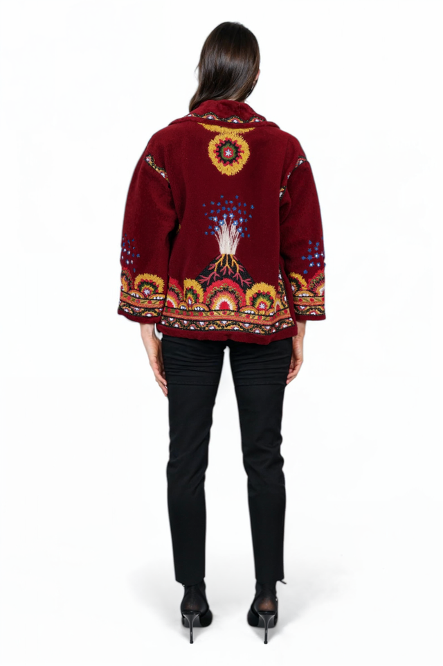 Valentino Bohemian Embroidered Wool Jacket in Burgundy