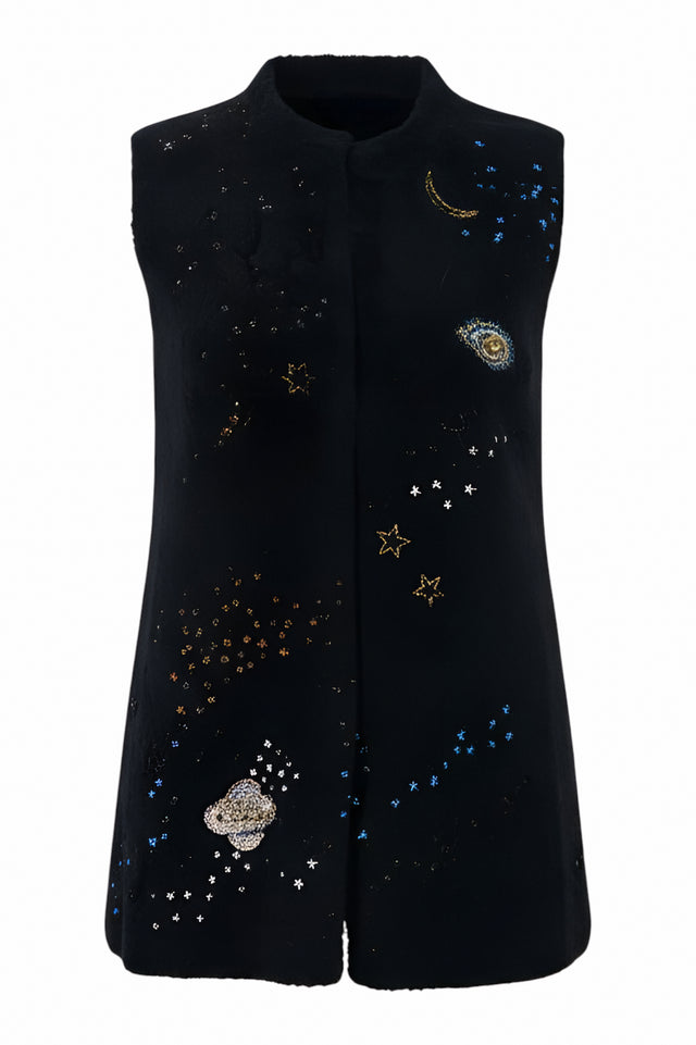 Valentino Cosmic Embellished Sleeveless Mink Vest