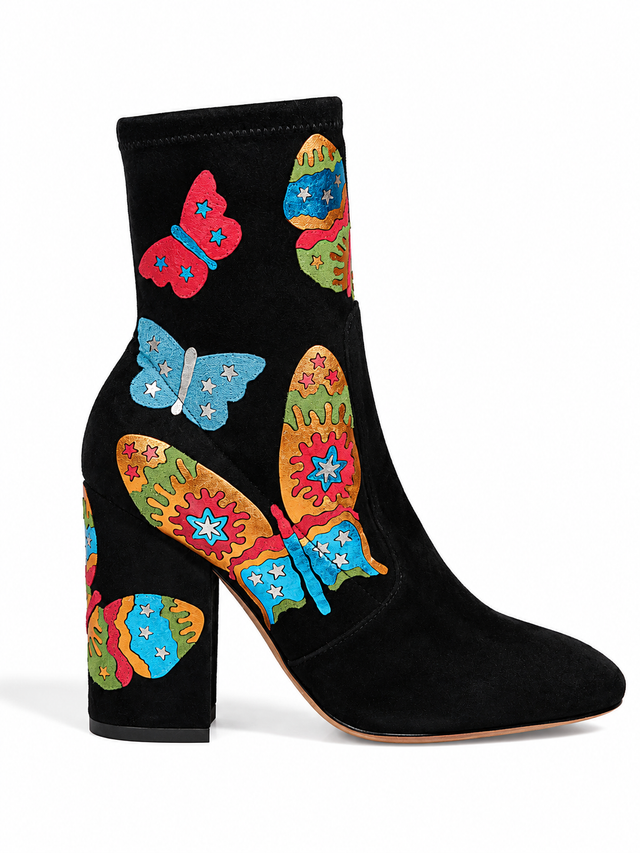 Valentino Garavani Suede Ankle Boots with Multicolor Butterfly Appliqué