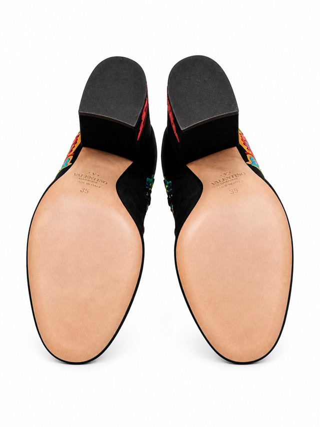 Valentino Garavani Suede Ankle Boots with Multicolor Butterfly Appliqué