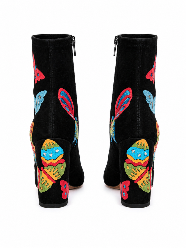 Valentino Garavani Suede Ankle Boots with Multicolor Butterfly Appliqué