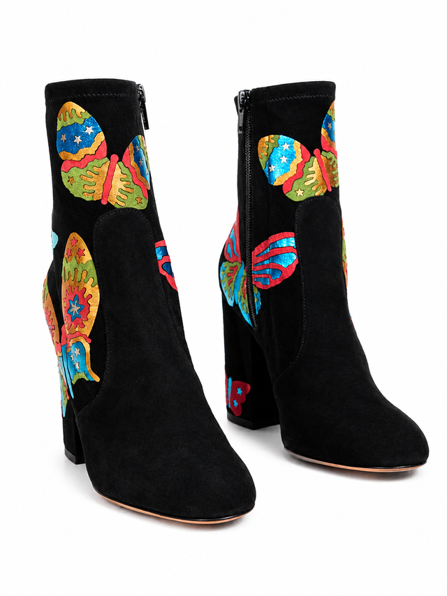 Valentino Garavani Suede Ankle Boots with Multicolor Butterfly Appliqué