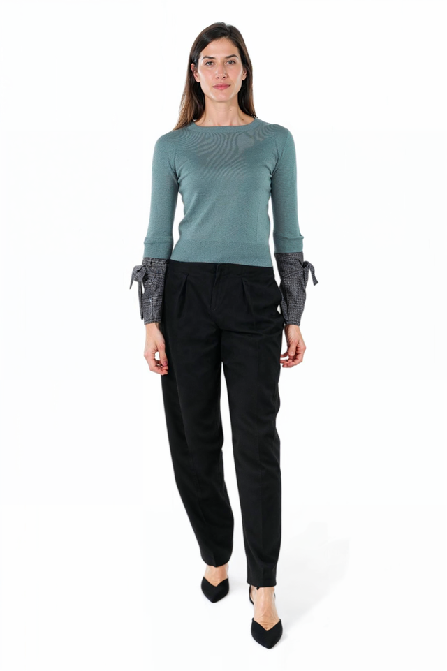 Fabiana Filippi Dusty Teal Knit Top with Tie Cuff Detail