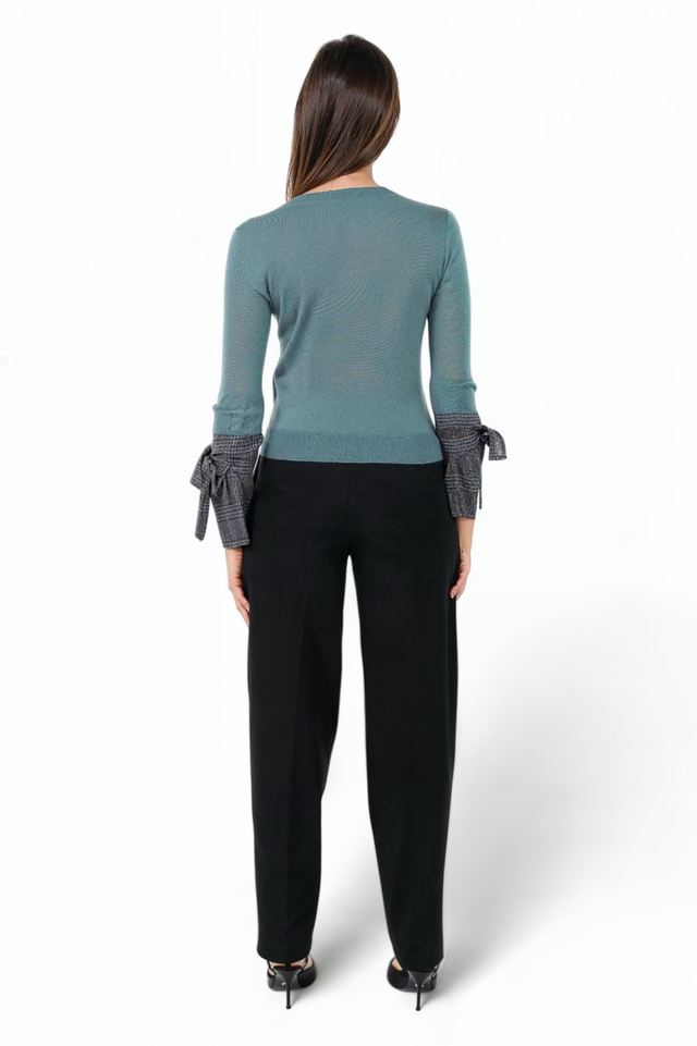 Fabiana Filippi Dusty Teal Knit Top with Tie Cuff Detail