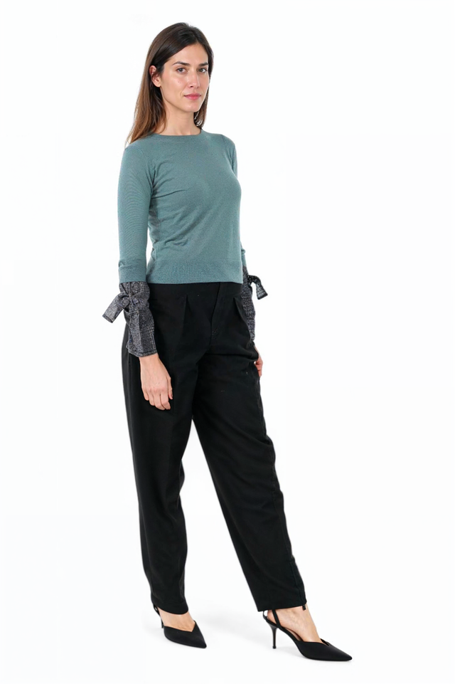 Fabiana Filippi Dusty Teal Knit Top with Tie Cuff Detail