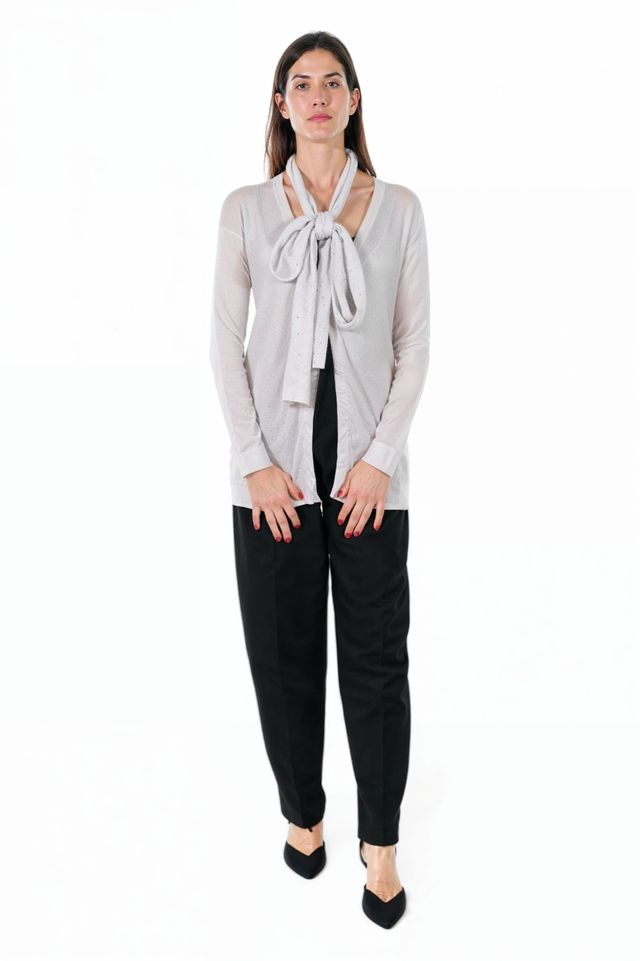 Fabiana Filippi Light Grey Cardigan with Tie Neck Detail