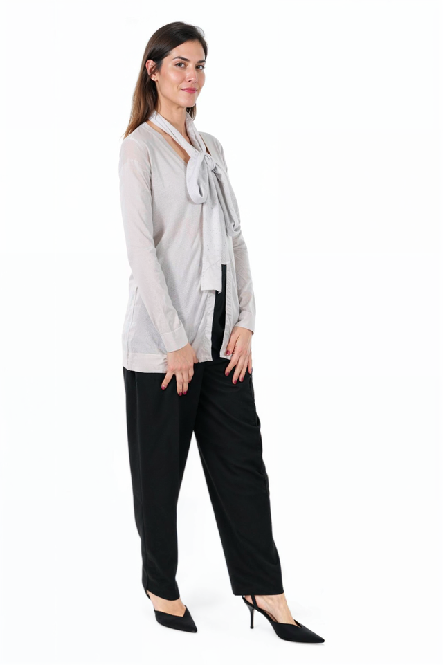 Fabiana Filippi Light Grey Cardigan with Tie Neck Detail