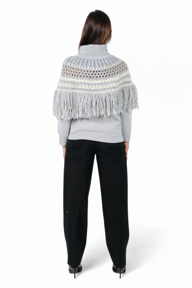 Fabiana Filippi Light Grey Fringed Turtleneck Sweater